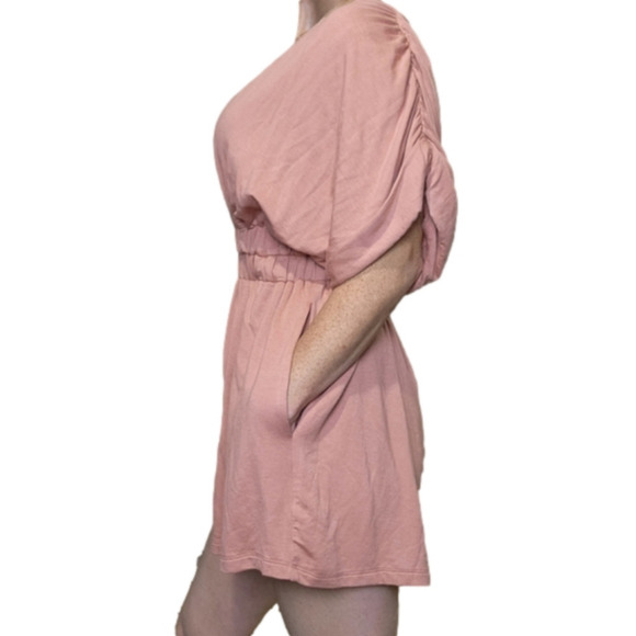 Romper V neckline Rushing on the sleeves soft pink color Size M LUCCA NWT - Picture 2 of 13